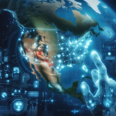 Digital map of usa on the global planet with ai technology concept