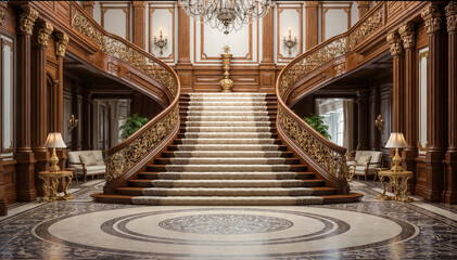 Obraz premium Luxury interior of a classic palace with a staircase. 3d render