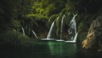 water falls over greenery into small ponds croatia