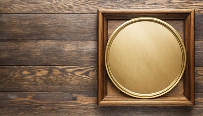 wood frame with gold metal plaque 3d illustration