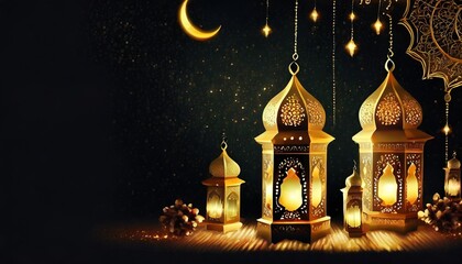 eid al fitr eve holiday background with lantern decor art illustration