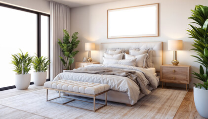 Fototapeta na wymiar 3d rendering luxury bedroom suite in hotel with wood wall and carpet