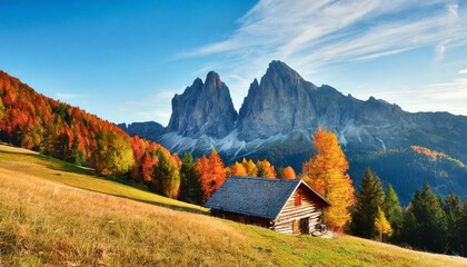 autumn at sasso della croce mountain south tyrol italy - obrazy, fototapety, plakaty