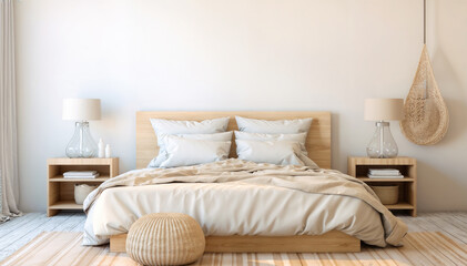 Fototapeta na wymiar Interior of modern bedroom with sea view. 3d render.
