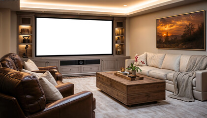 Luxury living room interior with a beautiful view of the mountains