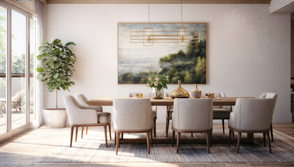 Interior of modern dining room, 3d render illustration mock up