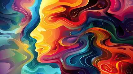 Psychological Depth: A Vector Background with a Human Head Representing Psychological Depth, Featuring Layers of Symbolism and Intricate Details, Great for Psychological Concepts. - obrazy, fototapety, plakaty