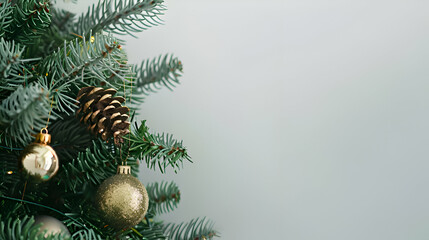 christmas tree branches, christmas tree decorations with balls, fern in the snow