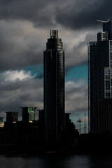 St George Wharf Tower as the sun goes down in London