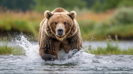 Obraz premium majestic brown bear emerging from the wilderness a powerful symbol of strength and resilience wildlife photography