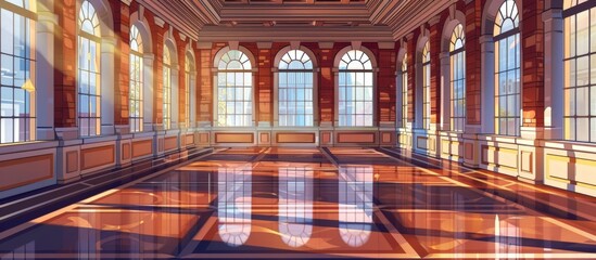 Obraz premium A room featuring a substantial window and patterned tile flooring, creating a spacious and elegant interior