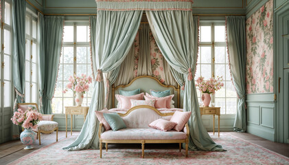 Luxury royal bedroom interior in classic style. 3d render