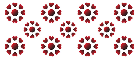 Red Hearts Flowers Design for Happy Valentine's Day. Beautiful Red Heart Shape Flowers Vector Illustration Isolated on White Background. Lovely Pattern with Little Beautiful Red Heart Flowers.