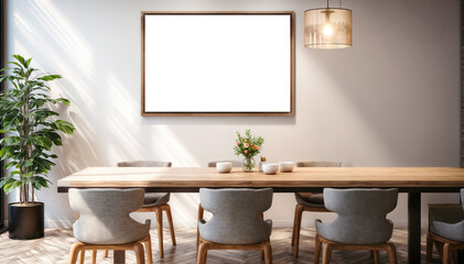 Modern dining room interior with painting on wall. 3D Rendering