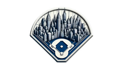 Stylized Home Plate and New York City Skyline Emblem, Combining Urban Elements with Baseball for a Distinctive Sports Logo