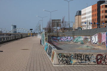 Small skate park with graffiti in Riga Latvia