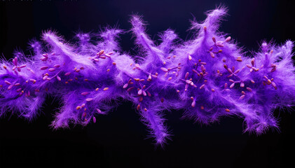 Purple feathers on a black background with space for your text. - obrazy, fototapety, plakaty