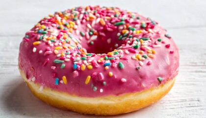 pink donut closeup on white