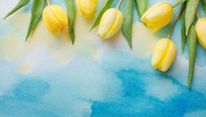 light blue and yellow watercolor background hand drawn with space for text or image easter...