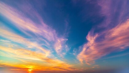 vivid sky color background abstract wispy gold purple pink blue green yellow red and orange sunset...