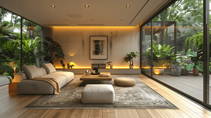 Modern Smart Home Living Room with Advanced Technology Integration