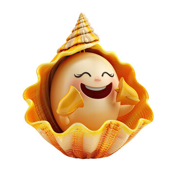 Cartoon bell inside magical seashell on transparent background, happily ringing