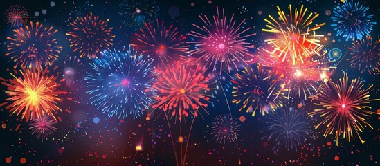 Fototapeta premium Vibrant explosions of fireworks, showcasing a stunning array of colors and shapes, lighting up the night sky in a dazzling display