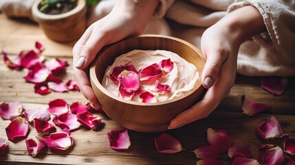 Obraz na płótnie Canvas Handcrafted Natural Rose Petal Body Cream