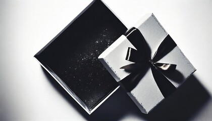 open white gift box with lid cut out on white background christmas present top view