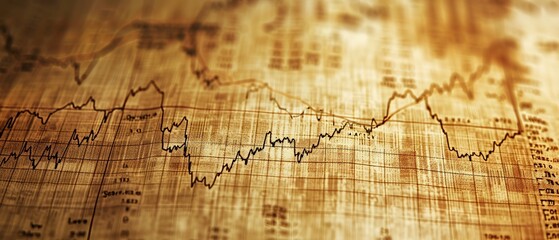 Historical stock data chart, sepia tone, macro shot, financial history focus