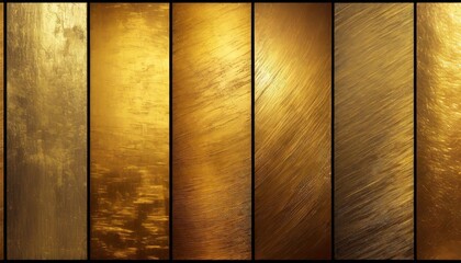 seven various brushed gold metal textures set