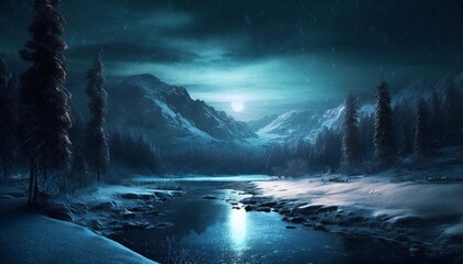 winter dark fantasy harsh landscape digital art illustration - Powered by Adobe