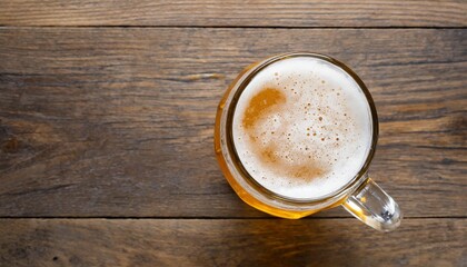 top view of glass of beer on transparent isolated background