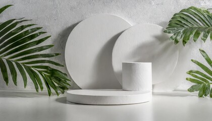 abstract white geometry shape background podium minimalist mock up scene 3d rendering