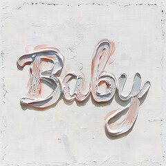 Backgrounds with volumetric inscription "baby". White design for postcard, banner, invitation, greeting card, poster.