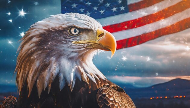 patriotic banner with an eagle in front of the american flag generative ai