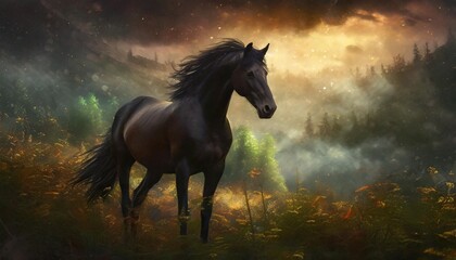 fantasy illustration of a wild horse digital art style wallpape