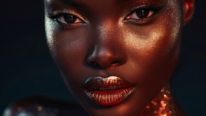 Attractive African model with glowy skin, beauty banner