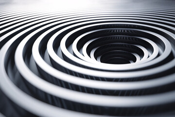 Black and white concentric circles create a hypnotic tunnel effect