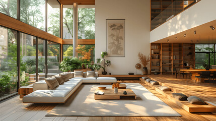 Modern Smart Home Living Room with Advanced Technology Integration