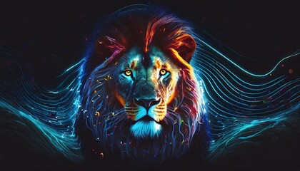 abstract painting concept colorful artistic lion on lines and curves background animals generative...