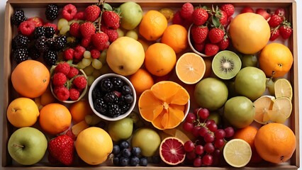 Fruit Melange: Close-Up of Assorted Fruits in Tray, Captured from Above