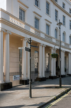 LONDON, UK - MARCH 28, 2012:  View of Park Crescent in Marylebone with its Georgian columns and John Nash facade