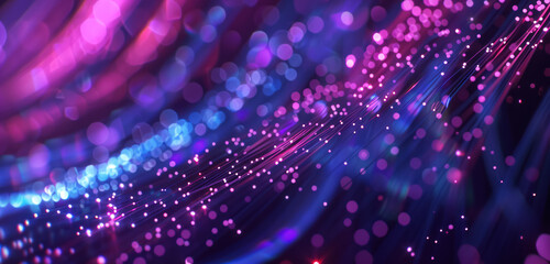 vibrant optical fibers transmitting data with neon lights