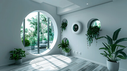 Modern Smart Home Living Room with Advanced Technology Integration