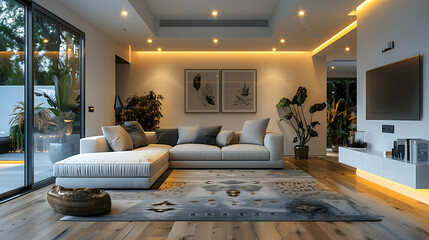 Modern Smart Home Living Room with Advanced Technology Integration