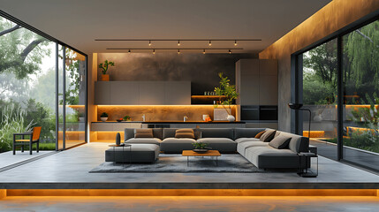 Modern Smart Home Living Room with Advanced Technology Integration