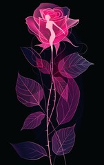 An image of abstract woman silhouette inside of a pink rose, dark background