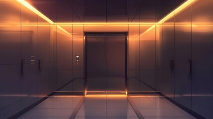 sleek modern elevator interior with polished surfaces and illuminated buttons digital illustration - obrazy, fototapety, plakaty