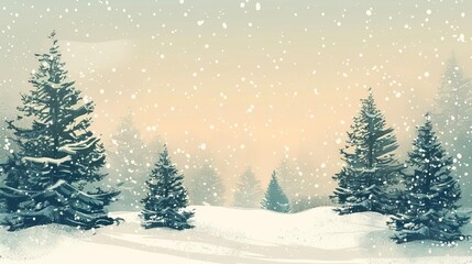 Obraz premium snowy winter landscape with fir trees and vintage effect christmas holiday wallpaper illustration